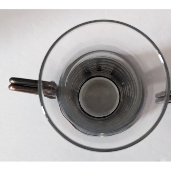 Lot Of 2 Johnnie Walker Clear Glass Metal Holder Narrow Tall Embossed Logo 6 Oz - Picture 6 of 7